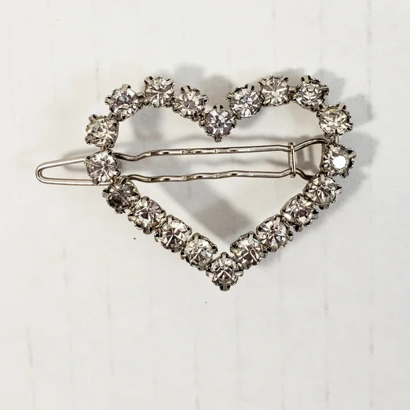 Rhinestone Crystal Heart-Shaped Hair Barrette Vintage - Picture 8 of 8